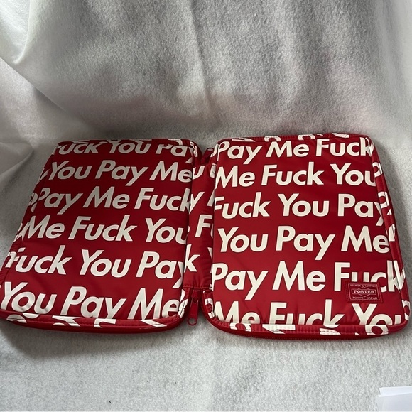 SUPREME x PORTER YOSHIDA Red Ipad Case Zip Around F*ck You Pay Me 2012 - Picture 15 of 16
